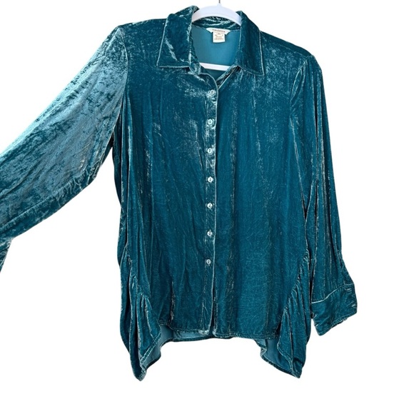 Sundance Teal Velvet Dream Button Down Ruffle Side Silk Blend Top Size PS - Picture 4 of 11
